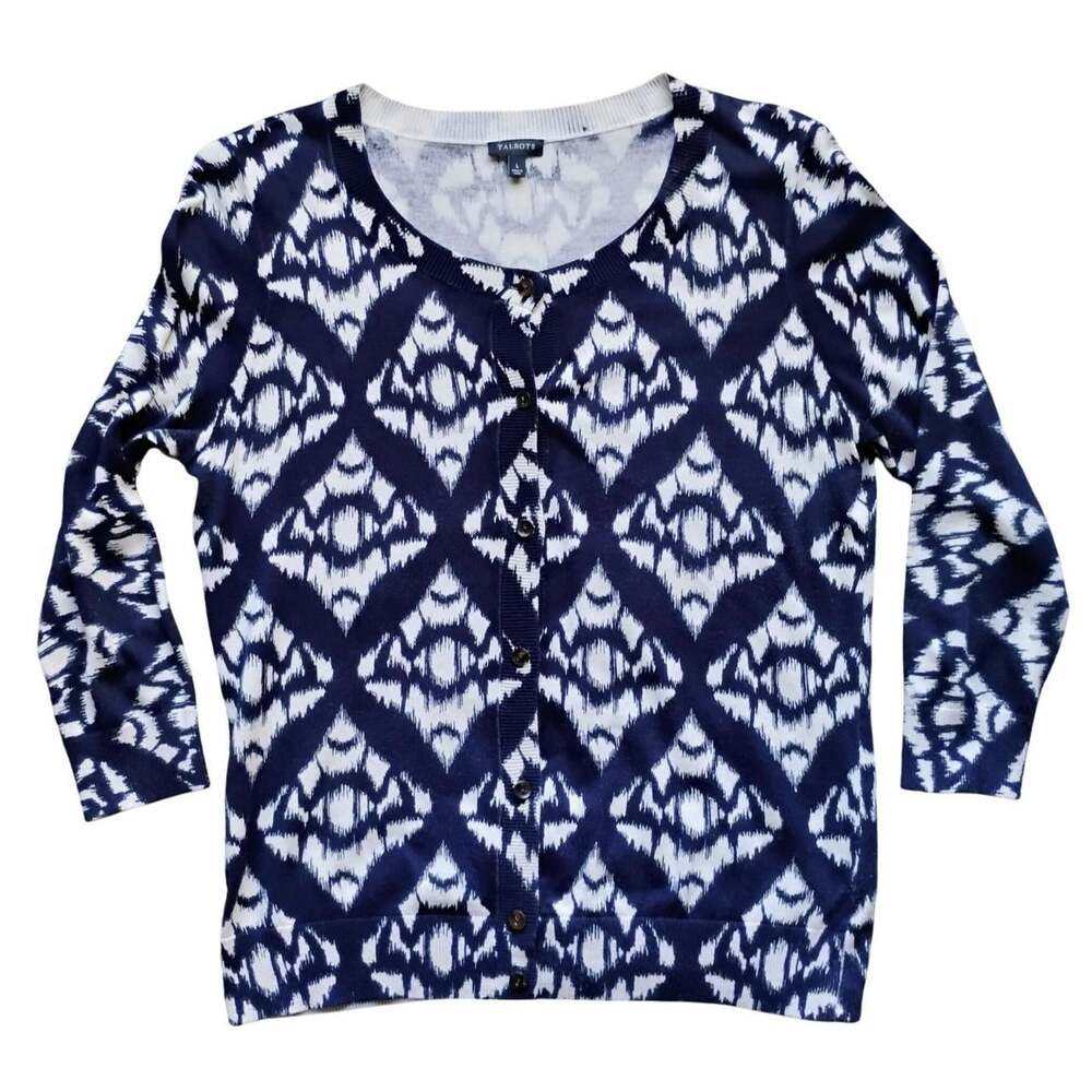 Talbots Women's Blue and White Cardigan